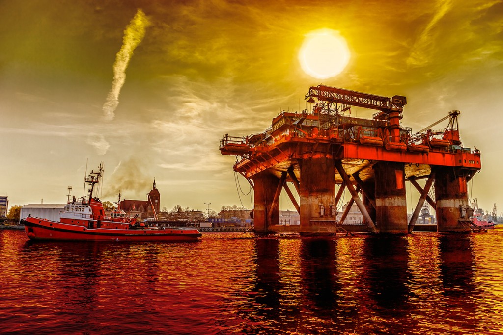 Oil rig in the dramatic scenery. Hydro Excavation 