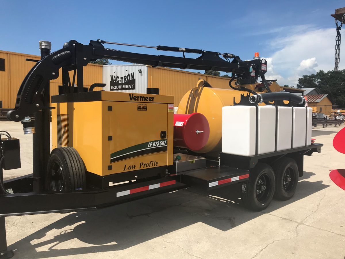 The Vac-Tron Low Profile Series comes standard with 500 to 1200-gallon debris tank, 100 to 400-gallon water tanks capacities with 3500 psi @ 4 gpm, hydraulic rear door, the patented (Big Red) CVS filtration system, a reverse pressure system and a heavy-duty I-beam trailer with Dexter torsion axles.